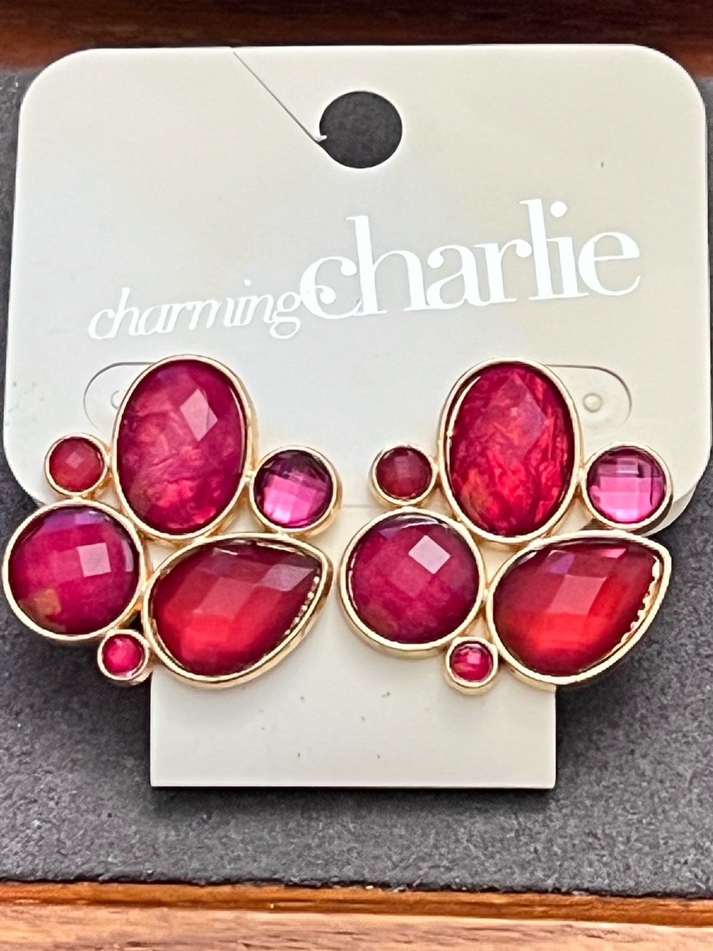Charming Charlie Fuchsia Multi-Stone Cluster Earrings